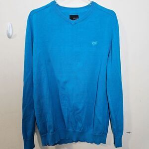 Fox Racing V Neck Long Sleeve Cotton Blend Sweater 46019 Men's Royal Blue Size X